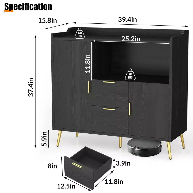 Set of 2 Modern Buffet Cabinet with Drawers, 40 Sideboard Storage with Shelves & Doors for Kitchen Dining Room
