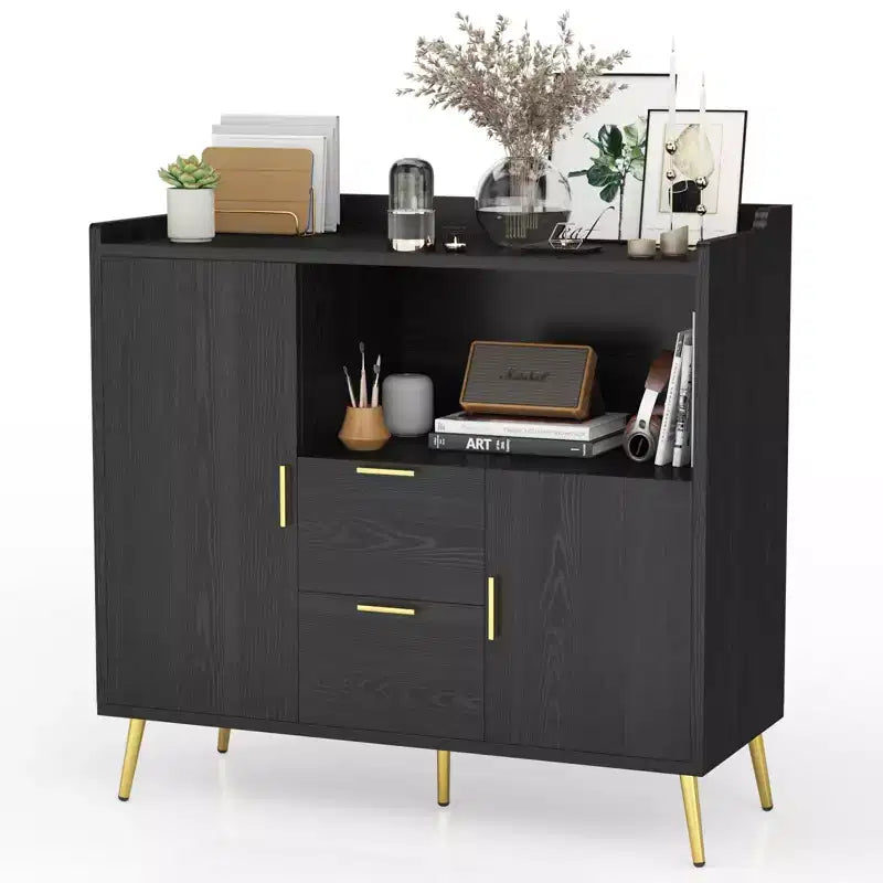 Set of 2 Modern Buffet Cabinet with Drawers, 40 Sideboard Storage with Shelves & Doors for Kitchen Dining Room