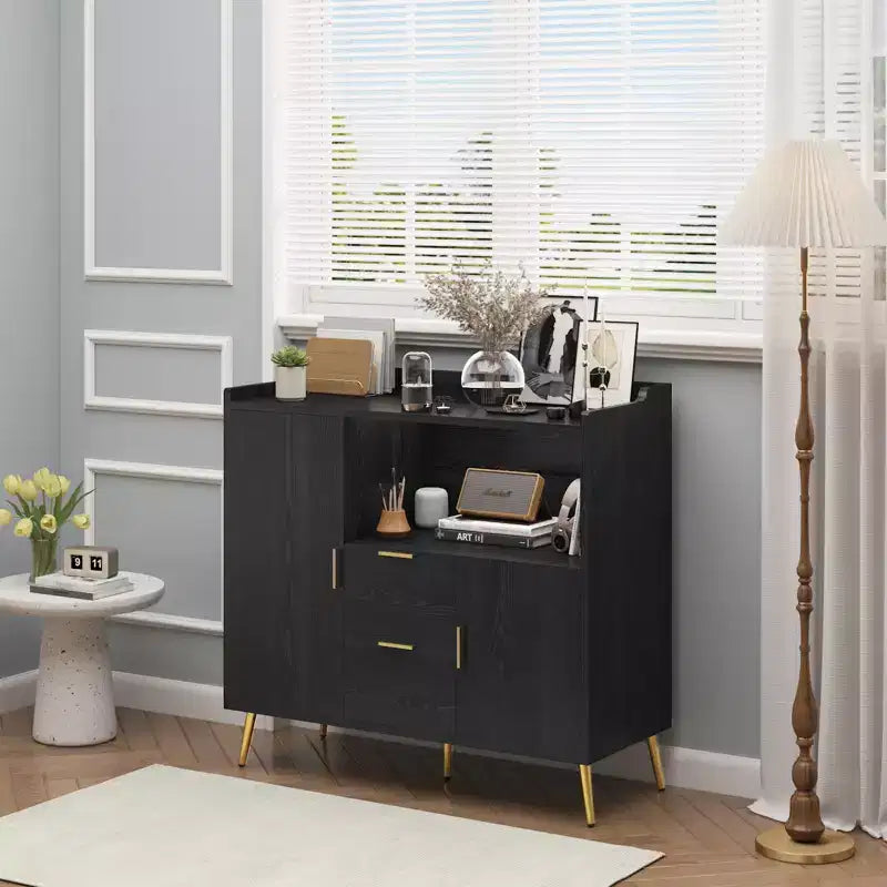 Set of 2 Modern Buffet Cabinet with Drawers, 40 Sideboard Storage with Shelves & Doors for Kitchen Dining Room