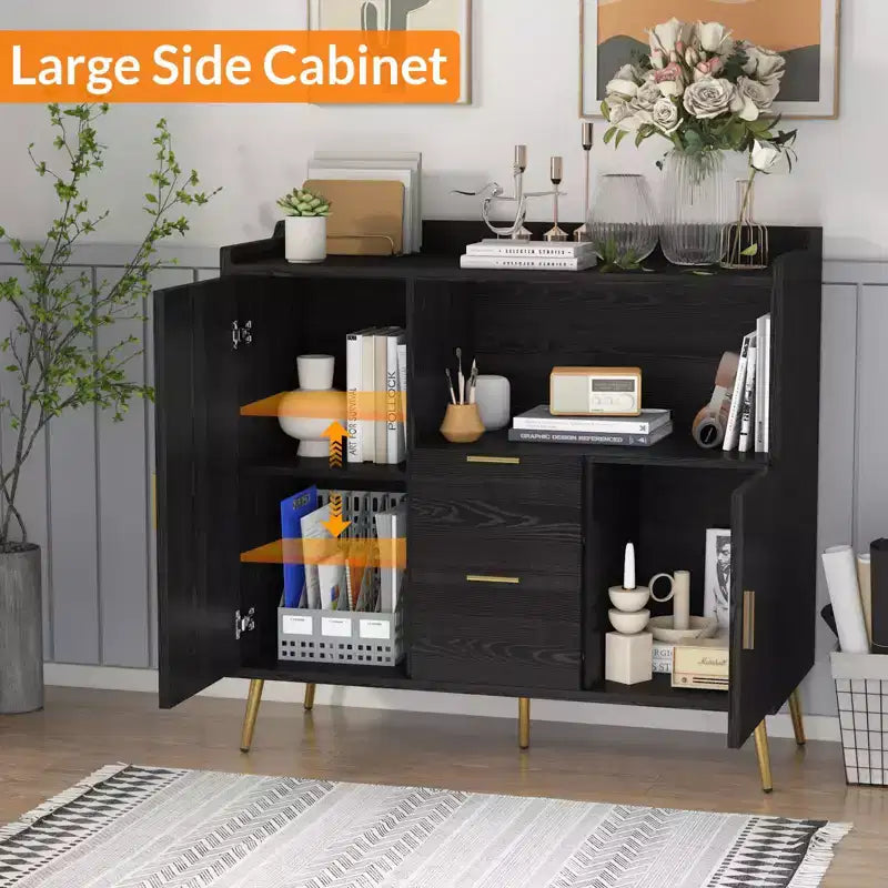 Set of 2 Modern Buffet Cabinet with Drawers, 40 Sideboard Storage with Shelves & Doors for Kitchen Dining Room