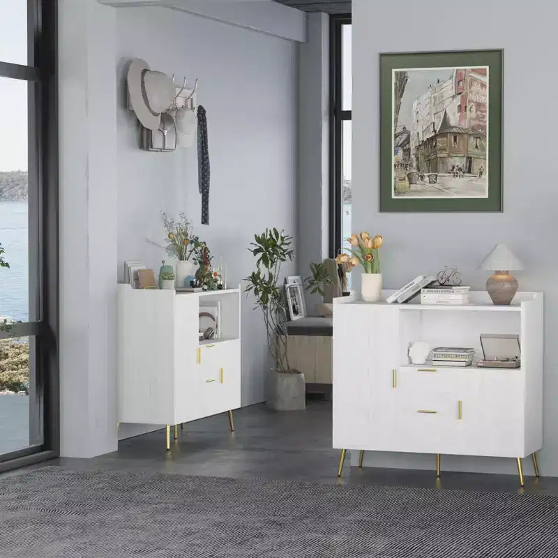Set di 2 Madie Moderne con Cassetti, Credenze Contenitore da 100 cm con Ripiani e Ante per Cucina Sala da Pranzo