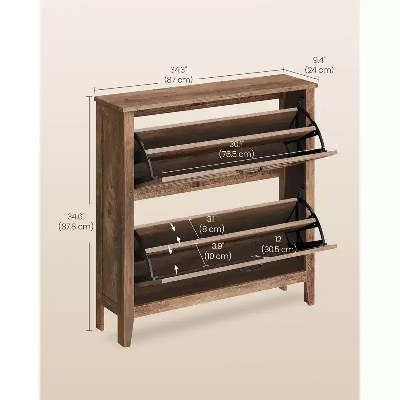 VASAGLE Collezione LIRY - Scarpiera Organizzatore con 2 Cassetti a Ribalta, Scarpiera Stretta Indipendente, Contiene da 12 a 16 Paia, Marrone Miele
