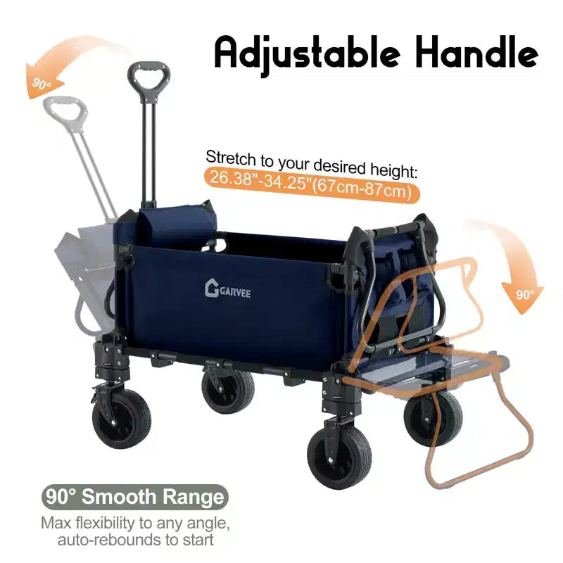 2-in-1 Folding Camping Wagon & Lounge Chair, Large Capacity Carbon Steel Utility Cart w/ 360 All-Terrain Wheels for Beach, Garden & Outdoor