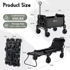 2-in-1 Folding Camping Wagon & Lounge Chair, Large Capacity Carbon Steel Utility Cart w/ 360 All-Terrain Wheels for Beach, Garden & Outdoor