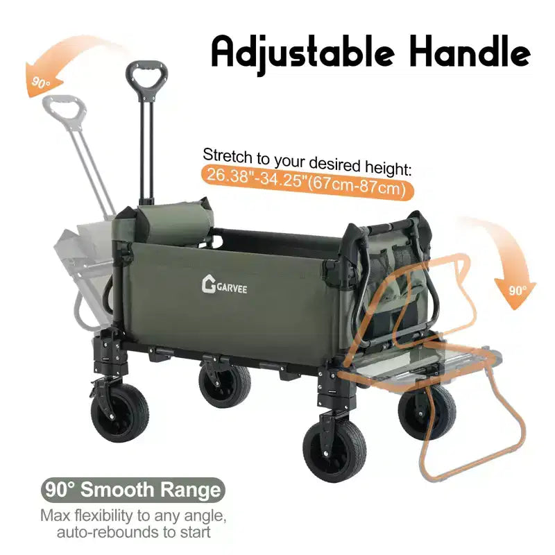 2-in-1 Folding Camping Wagon & Lounge Chair, Large Capacity Carbon Steel Utility Cart w/ 360 All-Terrain Wheels for Beach, Garden & Outdoor