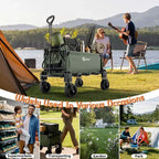 2-in-1 Folding Camping Wagon & Lounge Chair, Large Capacity Carbon Steel Utility Cart w/ 360 All-Terrain Wheels for Beach, Garden & Outdoor
