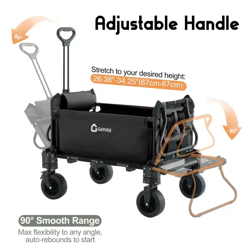 2-in-1 Folding Camping Wagon & Lounge Chair, Large Capacity Carbon Steel Utility Cart w/ 360 All-Terrain Wheels for Beach, Garden & Outdoor