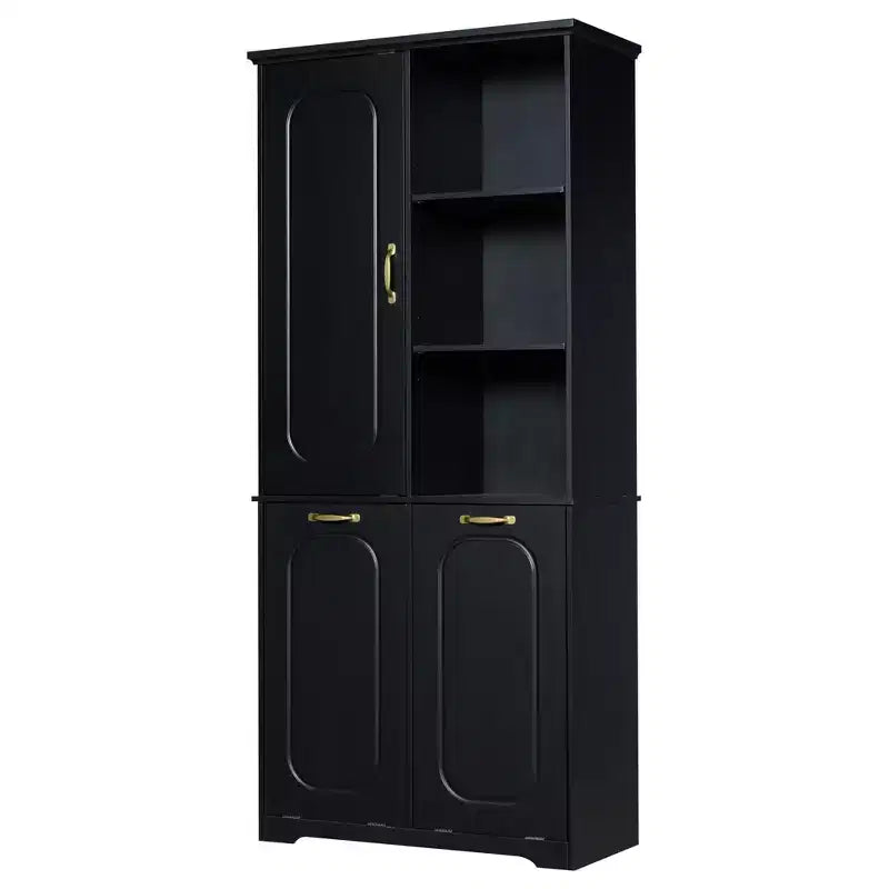 Mobiletto bagno alto da appoggio 68 con 2 cesti portabiancheria inclinabili, ripiani regolabili, anta con chiusura ammortizzata - ModernLuxe