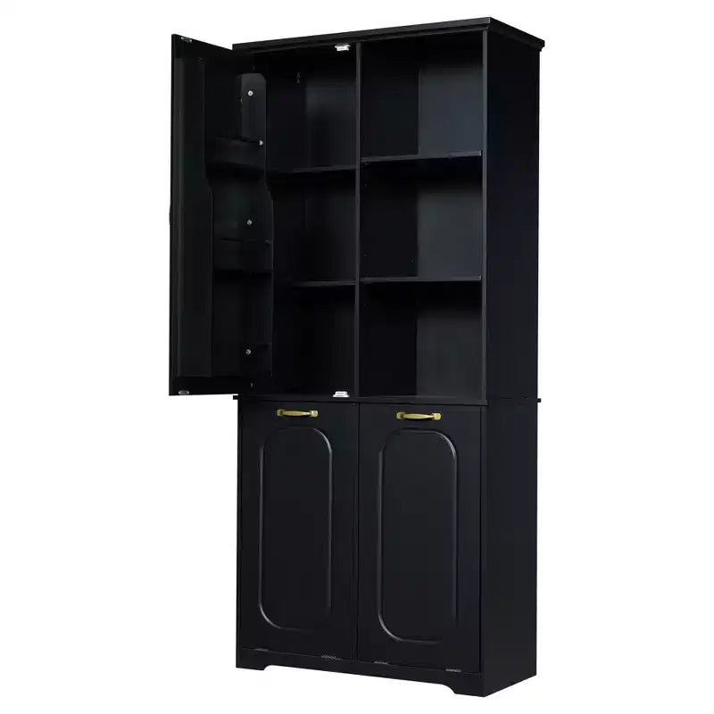 Mobiletto bagno alto da appoggio 68 con 2 cesti portabiancheria inclinabili, ripiani regolabili, anta con chiusura ammortizzata - ModernLuxe