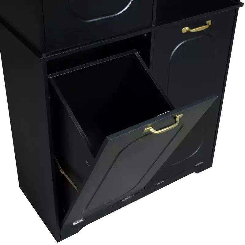 Mobiletto bagno alto da appoggio 68 con 2 cesti portabiancheria inclinabili, ripiani regolabili, anta con chiusura ammortizzata - ModernLuxe