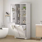 Mobiletto bagno alto da appoggio 68 con 2 cesti portabiancheria inclinabili, ripiani regolabili, anta con chiusura ammortizzata - ModernLuxe