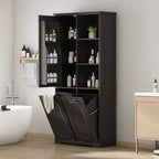 Mobiletto bagno alto da appoggio 68 con 2 cesti portabiancheria inclinabili, ripiani regolabili, anta con chiusura ammortizzata - ModernLuxe