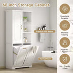 Mobiletto bagno alto da appoggio 68 con 2 cesti portabiancheria inclinabili, ripiani regolabili, anta con chiusura ammortizzata - ModernLuxe