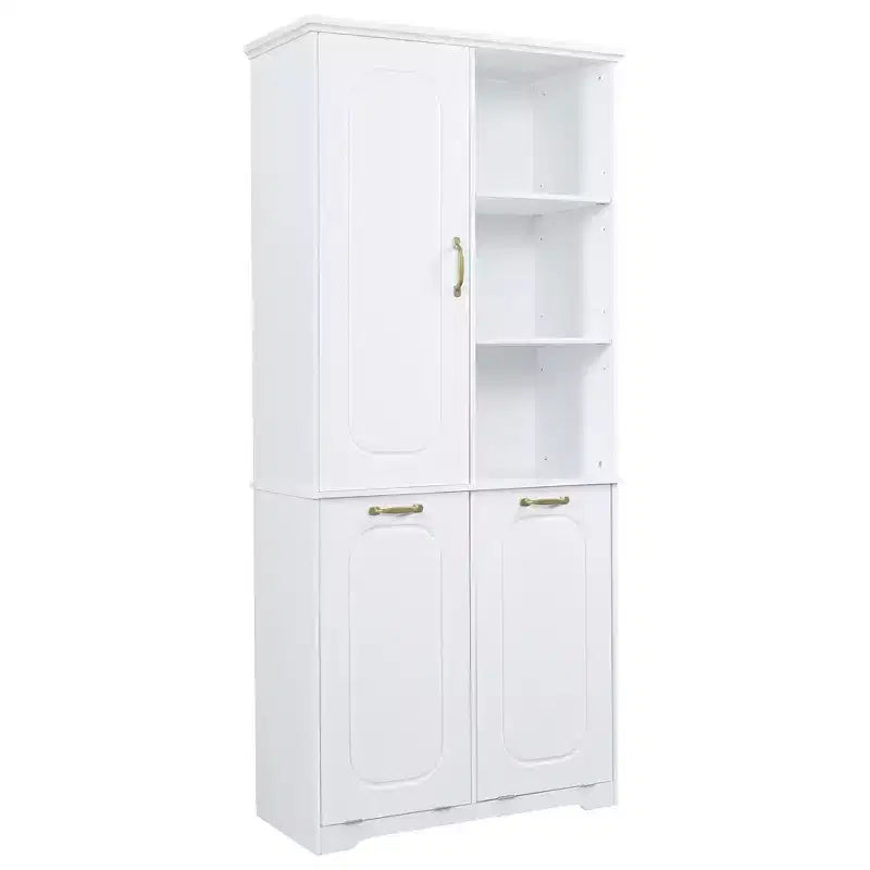 Mobiletto bagno alto da appoggio 68 con 2 cesti portabiancheria inclinabili, ripiani regolabili, anta con chiusura ammortizzata - ModernLuxe