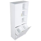 Mobiletto bagno alto da appoggio 68 con 2 cesti portabiancheria inclinabili, ripiani regolabili, anta con chiusura ammortizzata - ModernLuxe