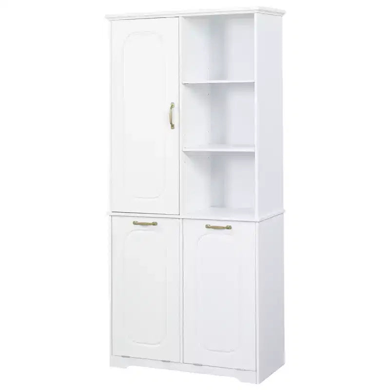 Mobiletto bagno alto da appoggio 68 con 2 cesti portabiancheria inclinabili, ripiani regolabili, anta con chiusura ammortizzata - ModernLuxe