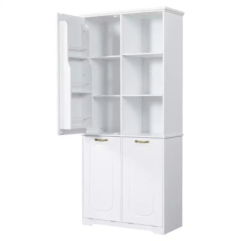Mobiletto bagno alto da appoggio 68 con 2 cesti portabiancheria inclinabili, ripiani regolabili, anta con chiusura ammortizzata - ModernLuxe