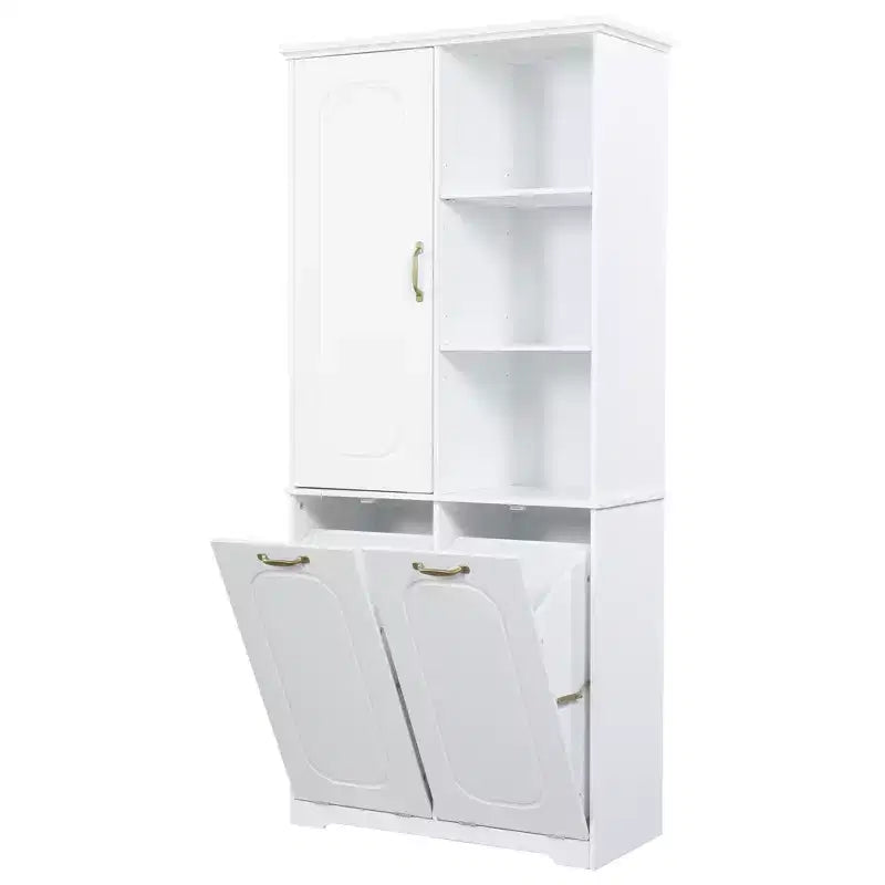 Mobiletto bagno alto da appoggio 68 con 2 cesti portabiancheria inclinabili, ripiani regolabili, anta con chiusura ammortizzata - ModernLuxe