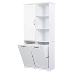 Mobiletto bagno alto da appoggio 68 con 2 cesti portabiancheria inclinabili, ripiani regolabili, anta con chiusura ammortizzata - ModernLuxe