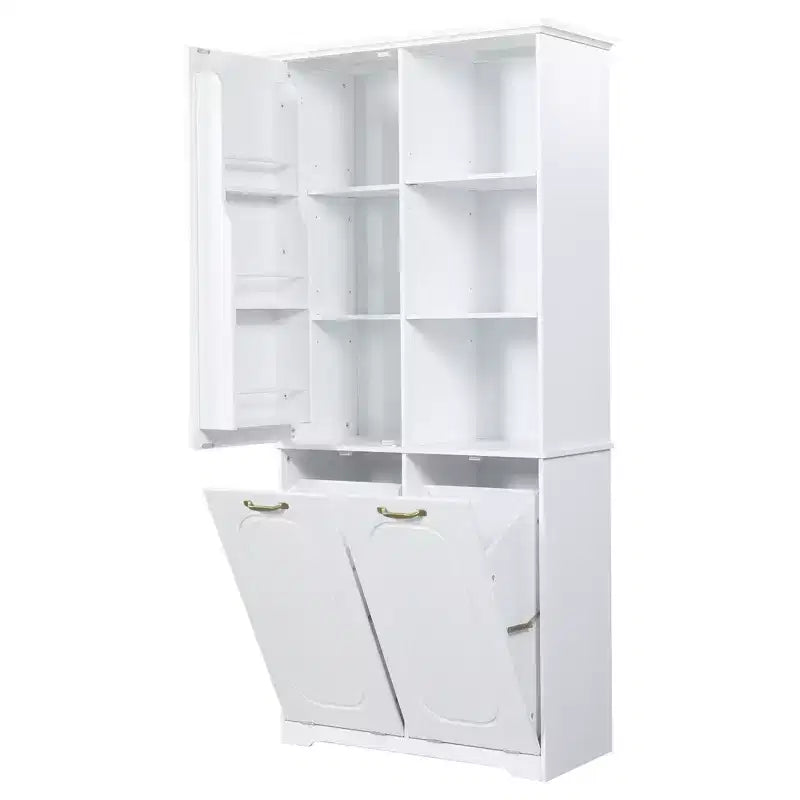 Mobiletto bagno alto da appoggio 68 con 2 cesti portabiancheria inclinabili, ripiani regolabili, anta con chiusura ammortizzata - ModernLuxe