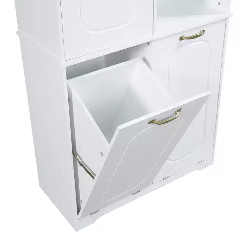 Mobiletto bagno alto da appoggio 68 con 2 cesti portabiancheria inclinabili, ripiani regolabili, anta con chiusura ammortizzata - ModernLuxe