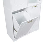 Mobiletto bagno alto da appoggio 68 con 2 cesti portabiancheria inclinabili, ripiani regolabili, anta con chiusura ammortizzata - ModernLuxe