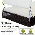 Polibi Outdoor Sun Lounger with Adjustable Backrest, Curved Canopy & Hidden Side Table