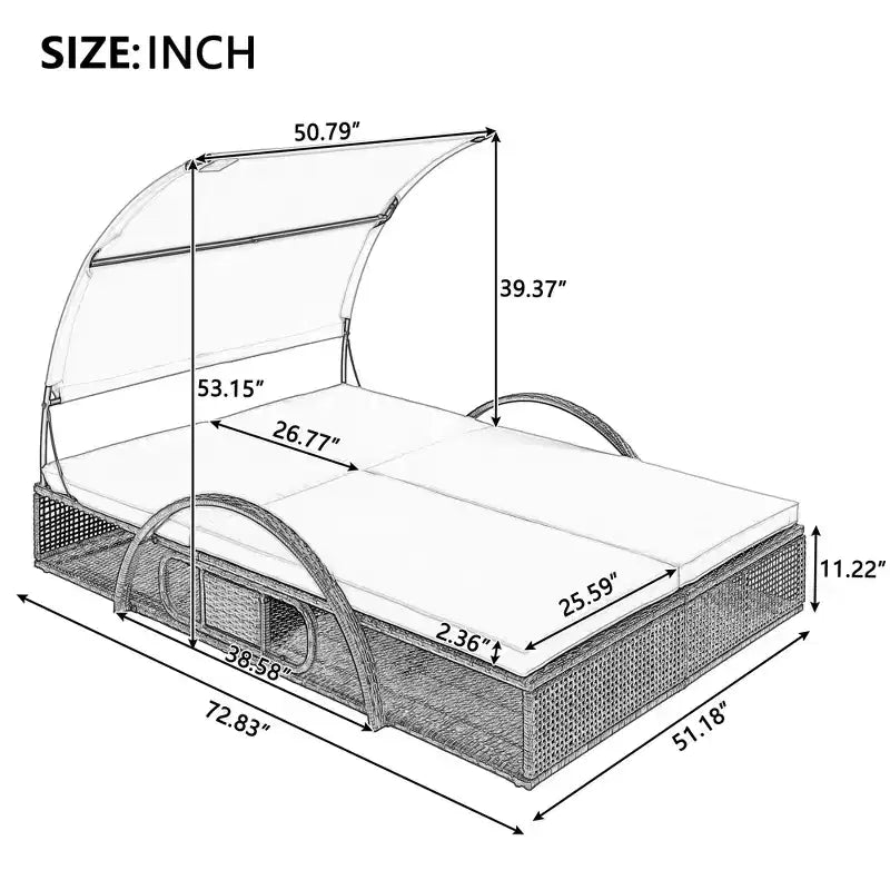 Polibi Outdoor Sun Lounger with Adjustable Backrest, Curved Canopy & Hidden Side Table
