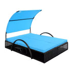 Polibi Outdoor Sun Lounger with Adjustable Backrest, Curved Canopy & Hidden Side Table