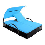 Polibi Outdoor Sun Lounger with Adjustable Backrest, Curved Canopy & Hidden Side Table