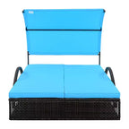 Polibi Outdoor Sun Lounger with Adjustable Backrest, Curved Canopy & Hidden Side Table