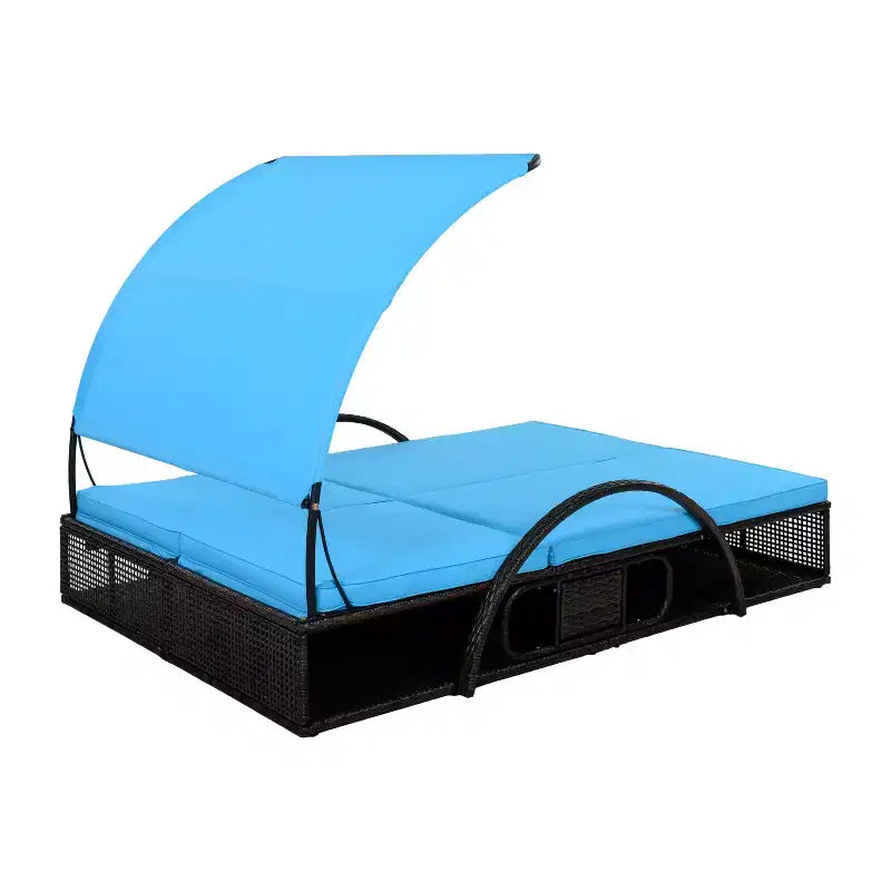 Polibi Outdoor Sun Lounger with Adjustable Backrest, Curved Canopy & Hidden Side Table