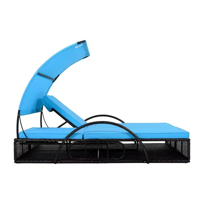 Polibi Outdoor Sun Lounger with Adjustable Backrest, Curved Canopy & Hidden Side Table