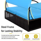 Polibi Outdoor Sun Lounger with Adjustable Backrest, Curved Canopy & Hidden Side Table