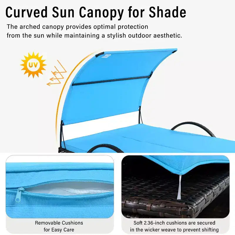 Polibi Outdoor Sun Lounger with Adjustable Backrest, Curved Canopy & Hidden Side Table