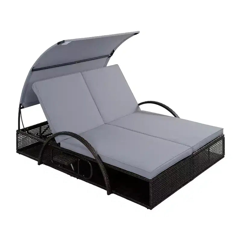 Polibi Outdoor Sun Lounger with Adjustable Backrest, Curved Canopy & Hidden Side Table