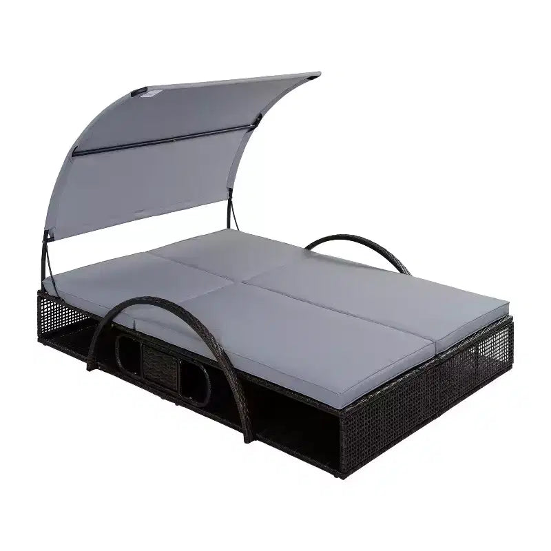 Polibi Outdoor Sun Lounger with Adjustable Backrest, Curved Canopy & Hidden Side Table