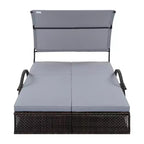 Polibi Outdoor Sun Lounger with Adjustable Backrest, Curved Canopy & Hidden Side Table
