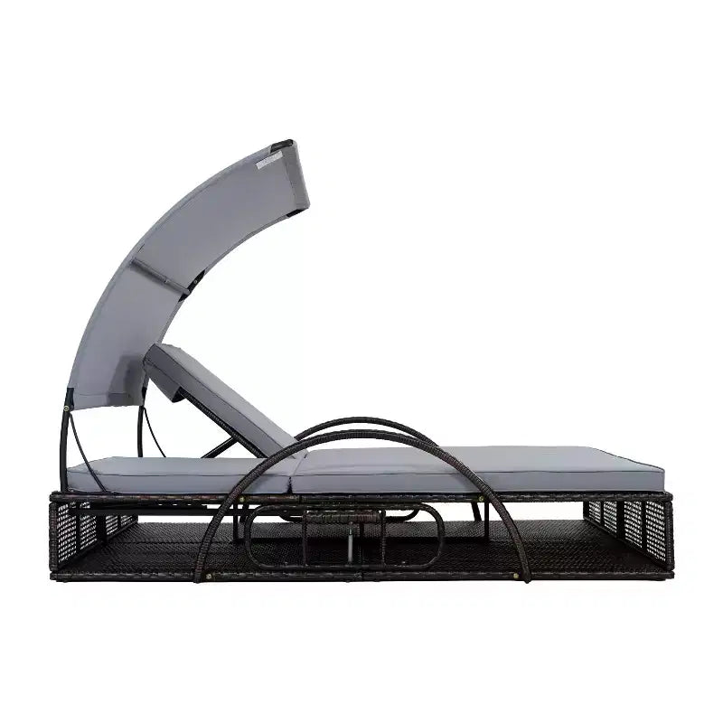 Polibi Outdoor Sun Lounger with Adjustable Backrest, Curved Canopy & Hidden Side Table