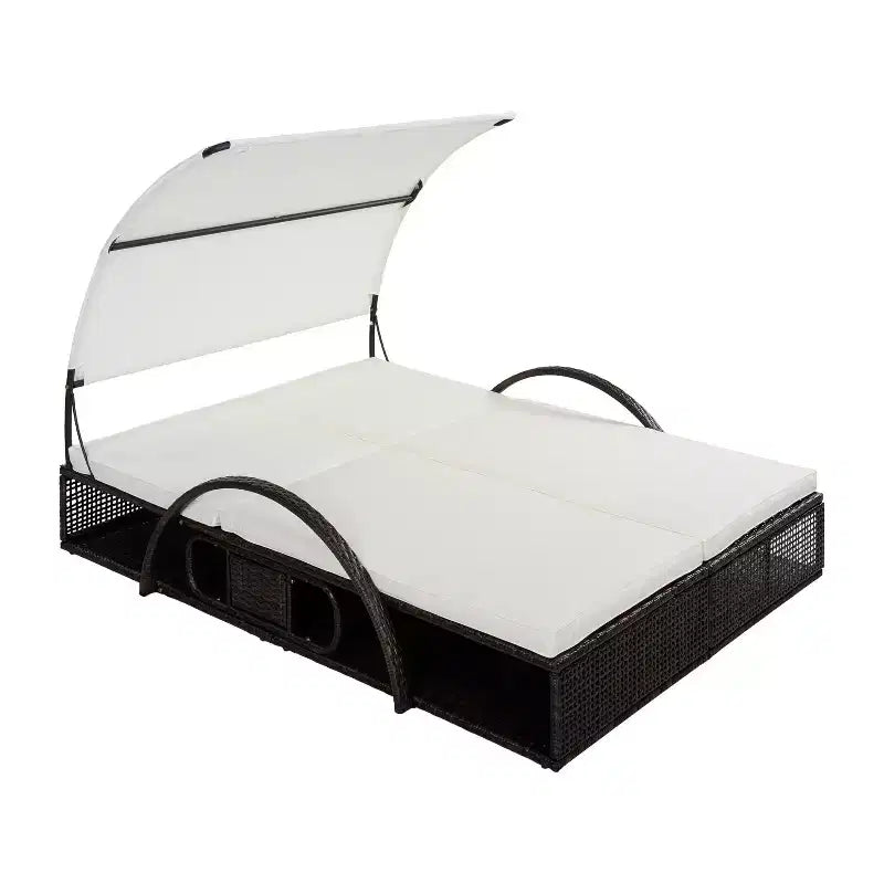 Polibi Outdoor Sun Lounger with Adjustable Backrest, Curved Canopy & Hidden Side Table