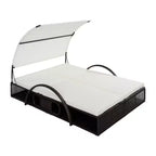 Polibi Outdoor Sun Lounger with Adjustable Backrest, Curved Canopy & Hidden Side Table
