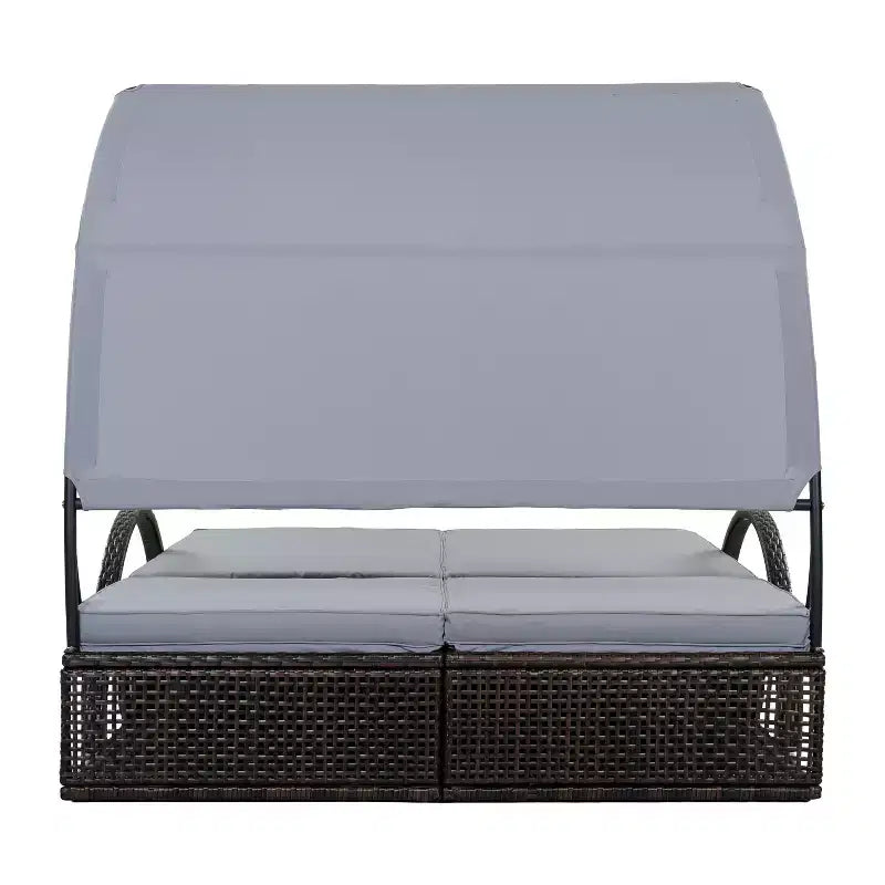 Polibi Outdoor Sun Lounger with Adjustable Backrest, Curved Canopy & Hidden Side Table