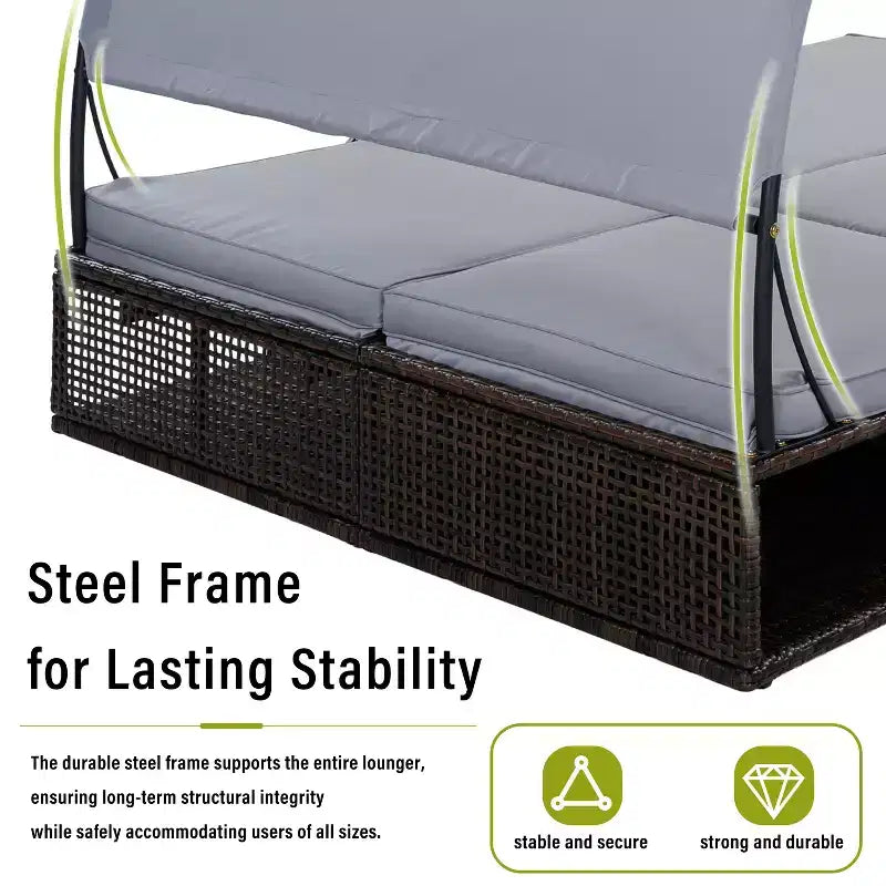Polibi Outdoor Sun Lounger with Adjustable Backrest, Curved Canopy & Hidden Side Table