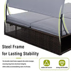 Polibi Outdoor Sun Lounger with Adjustable Backrest, Curved Canopy & Hidden Side Table