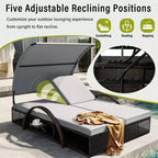 Polibi Outdoor Sun Lounger with Adjustable Backrest, Curved Canopy & Hidden Side Table