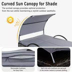 Polibi Outdoor Sun Lounger with Adjustable Backrest, Curved Canopy & Hidden Side Table