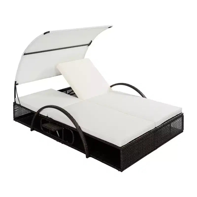 Polibi Outdoor Sun Lounger with Adjustable Backrest, Curved Canopy & Hidden Side Table