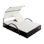 Polibi Outdoor Sun Lounger with Adjustable Backrest, Curved Canopy & Hidden Side Table