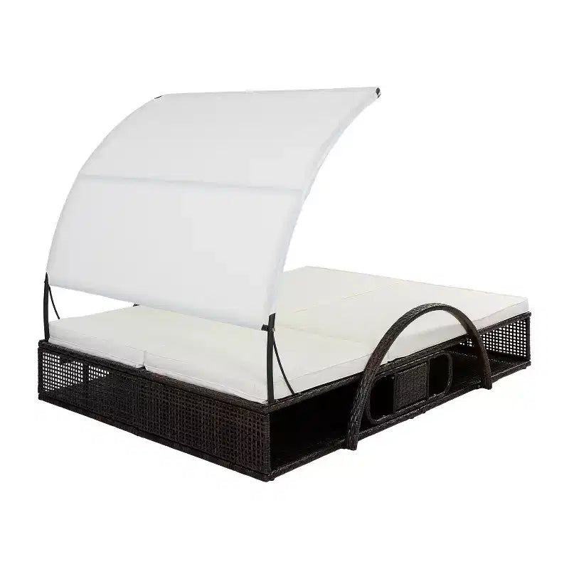 Polibi Outdoor Sun Lounger with Adjustable Backrest, Curved Canopy & Hidden Side Table