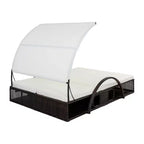 Polibi Outdoor Sun Lounger with Adjustable Backrest, Curved Canopy & Hidden Side Table